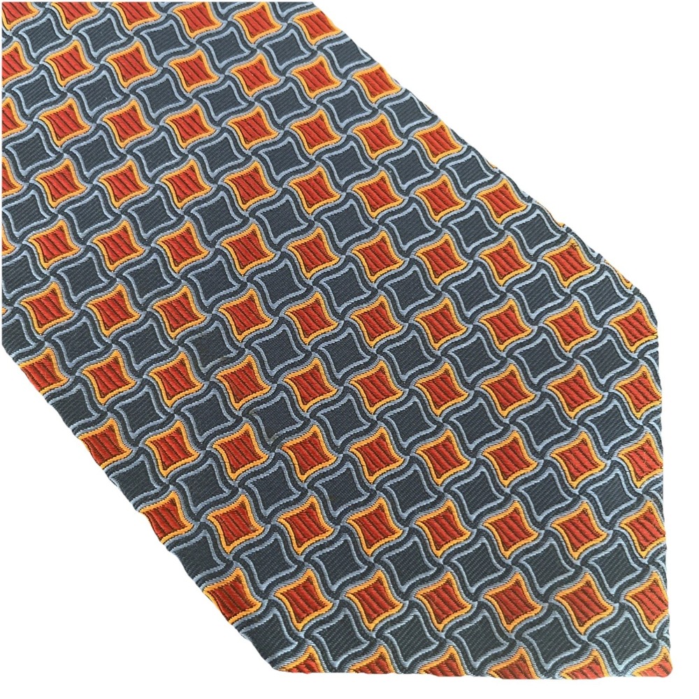 HICKEY FREEMAN‎ Blue Red Geometric Silk Tie Hand Made USA Woven Italy 57.5" X 4"